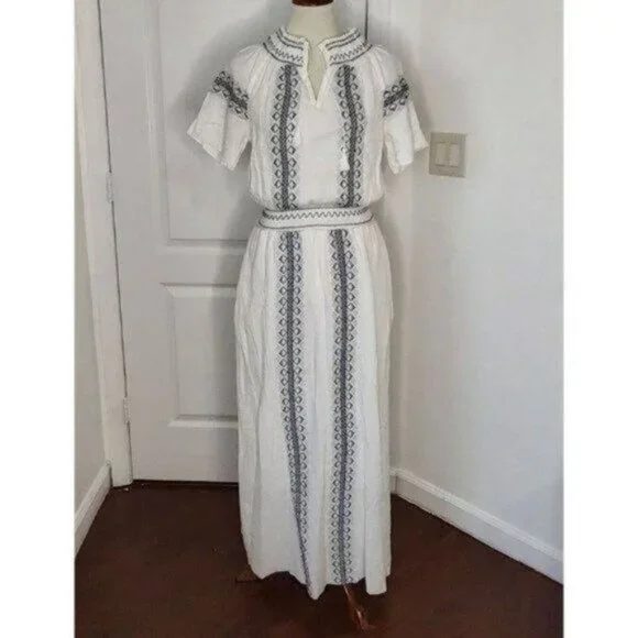 Faherty Catrina Embroidered Maxi Dress White  S Cotton Bohemian NEW - Picture 4 of 15